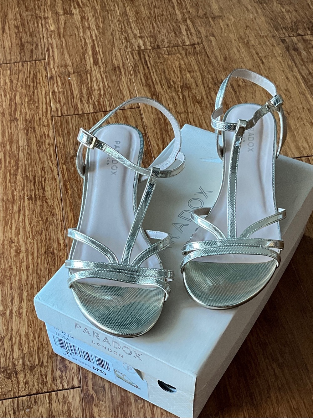 Paradox Metallic Silver T-Strap Heeled Sandals